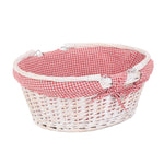 Red Checked Cotton Lined White Painted Swing Handle Wicker Shopping Basket | Large