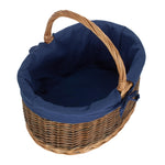 Red Hamper Navy Blue Lined Country Oval Wicker Shopping Basket