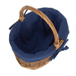 Navy Blue Lined Country Oval Wicker Shopping Basket | Large