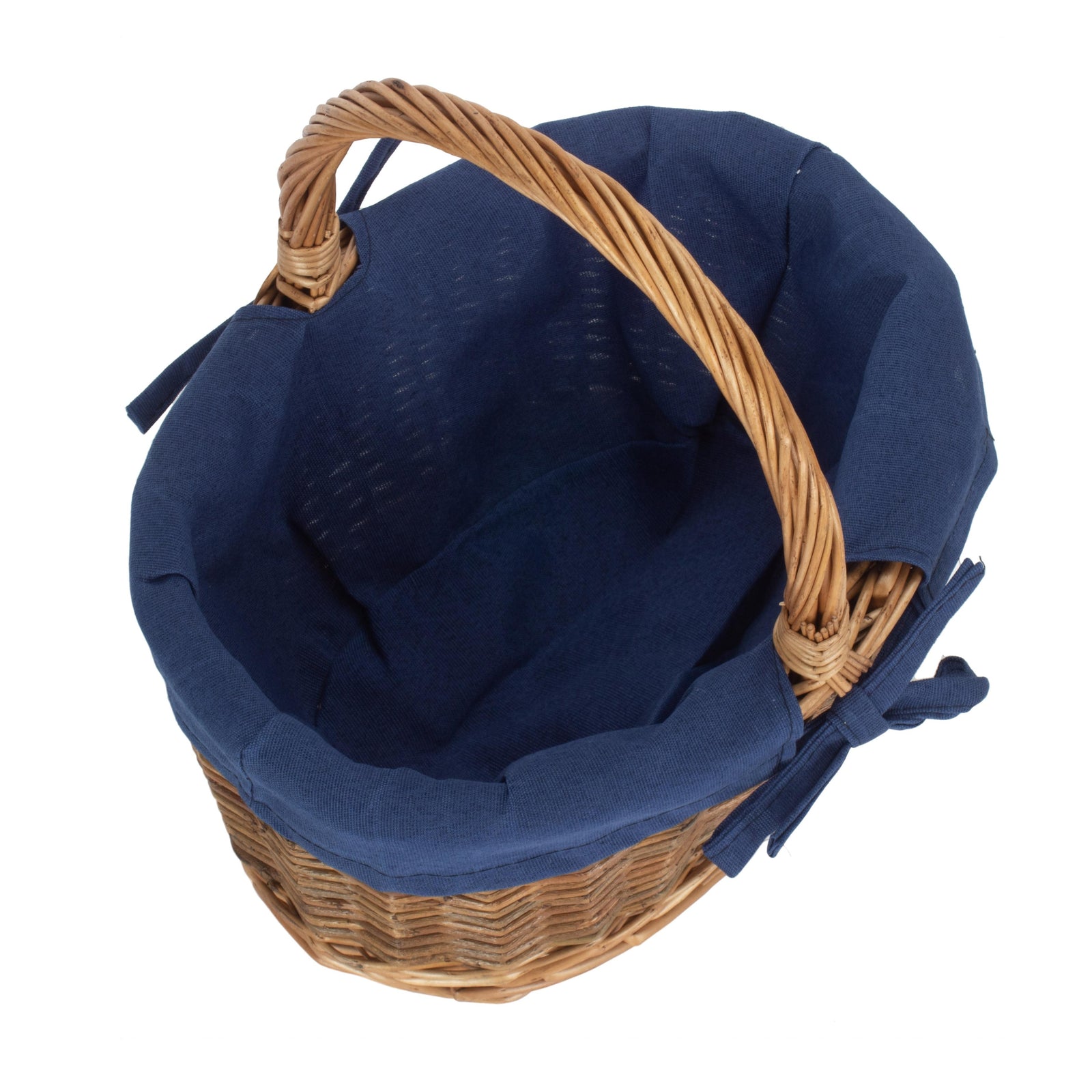 Navy Blue Lined Country Oval Wicker Shopping Basket | Large