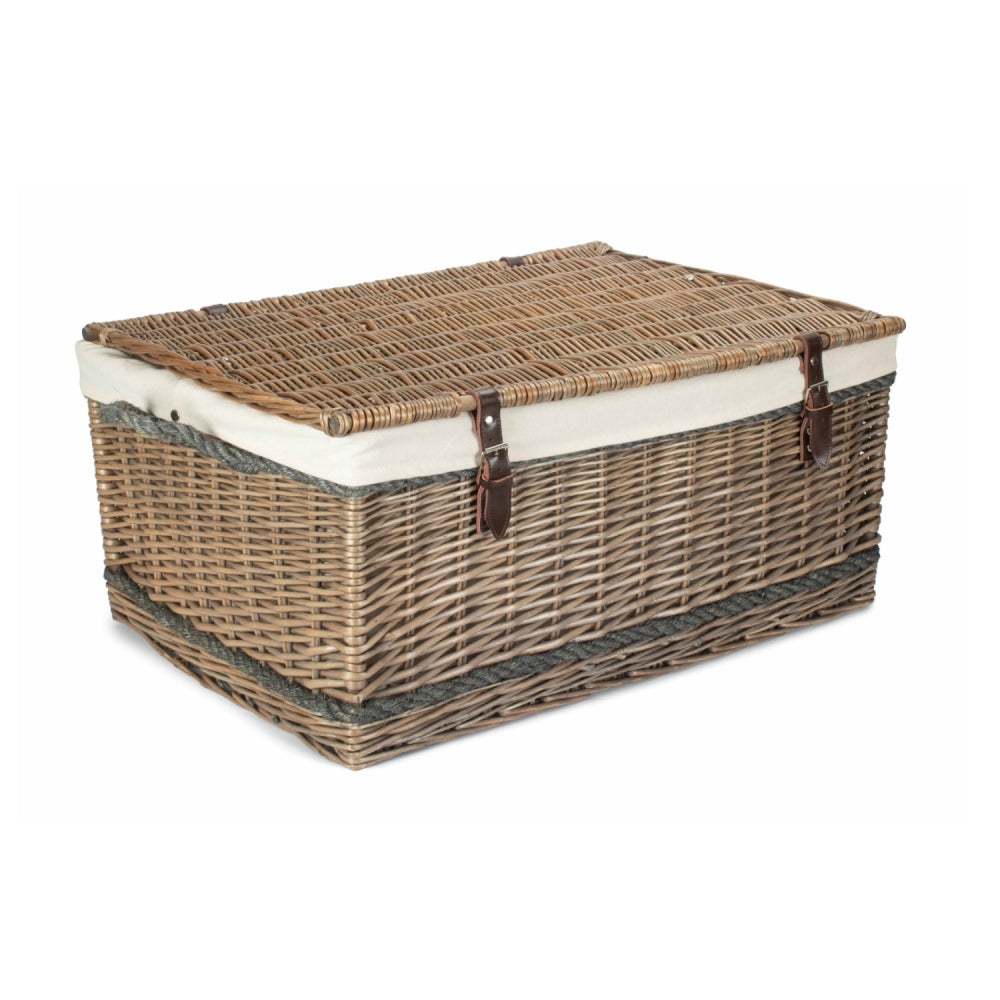 72cm Antique Wash Rope Handled Trunk Picnic Basket | White