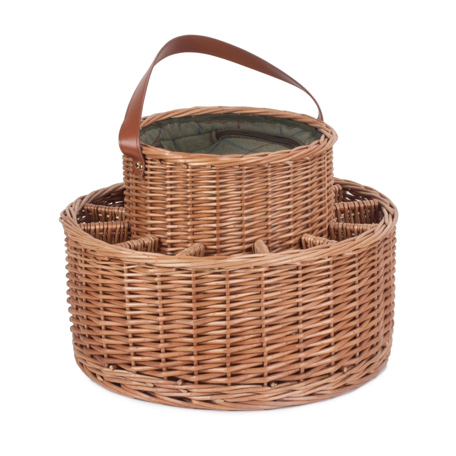 Green Tweed Chilled Garden Party Wicker Basket With Glasses