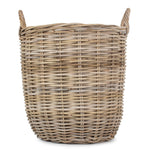 Cordura Lined Tall Round Fireside Grey Rattan Log Basket | Small | Brown