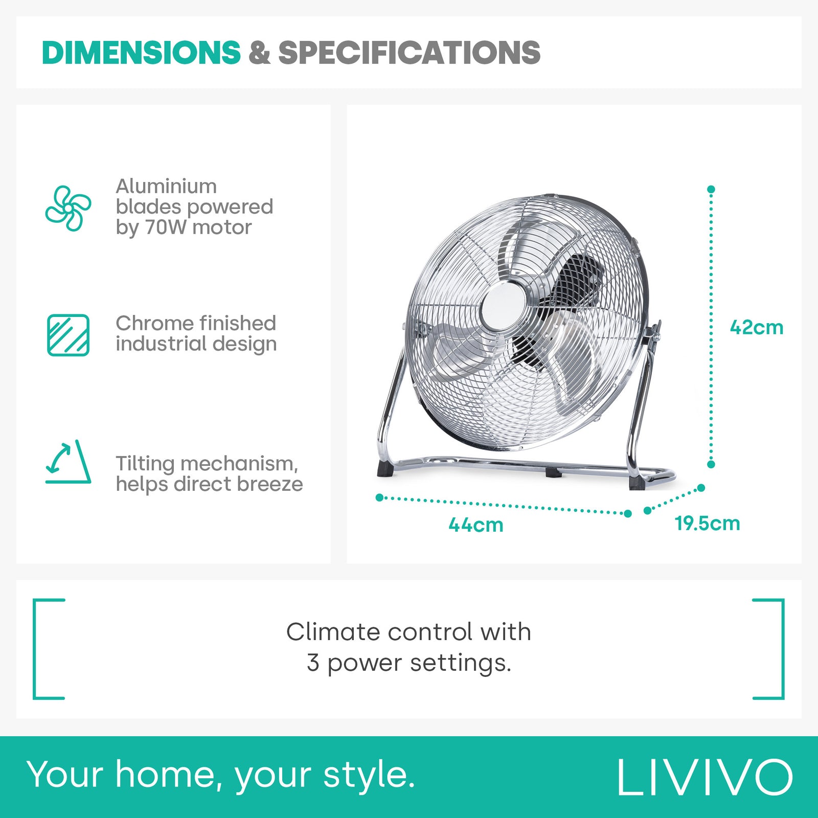 Livivo Chrome Floor Fan - 14"