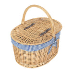 Wicker Blue Check Lining Oval Picnic Basket