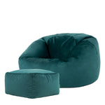 Aurora Velvet Bean Bag & Pouffe Chair & Pouffe Set | Teal