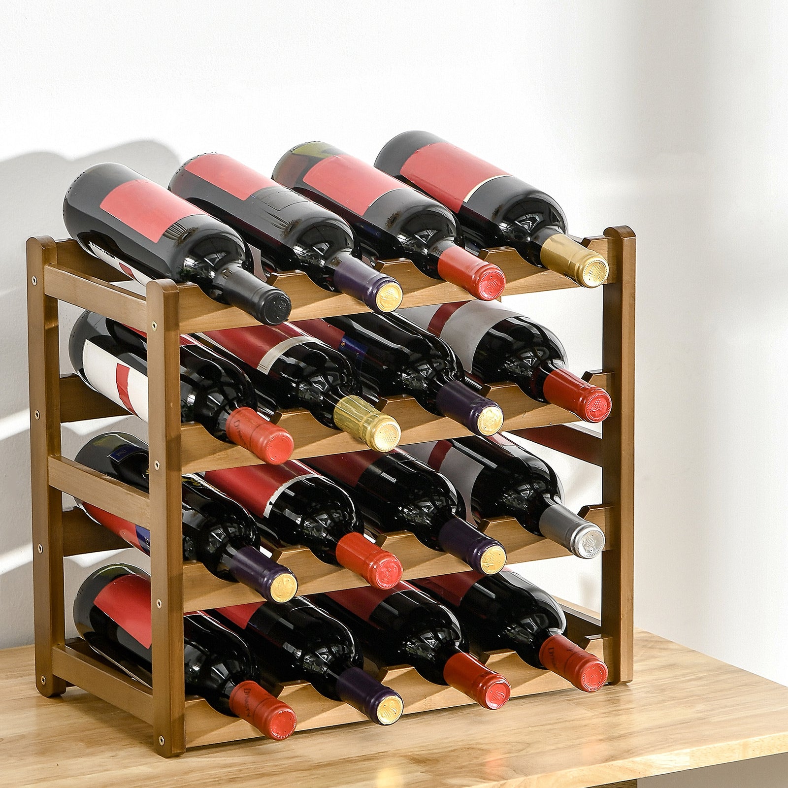 Bamboo Wine Rack, 4 Tiers, 16 Bottles