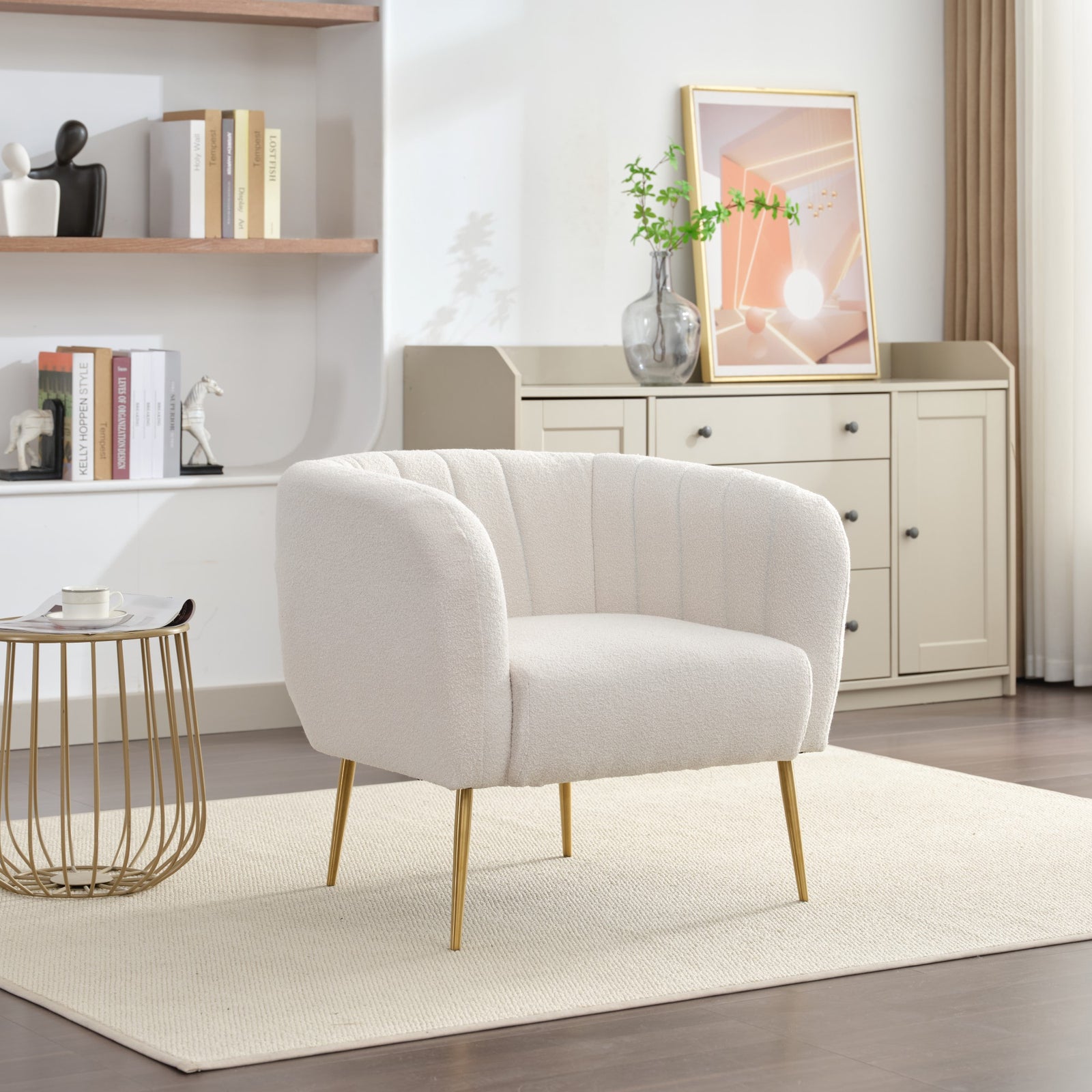 Ronan Boucle Fabric Accent Chair | Cream