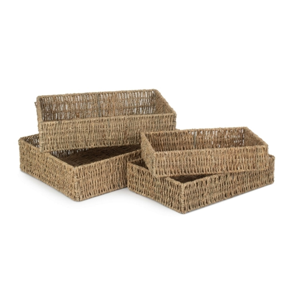 Rectangular Seagrass Serving Tray | Set-of-4 | Green