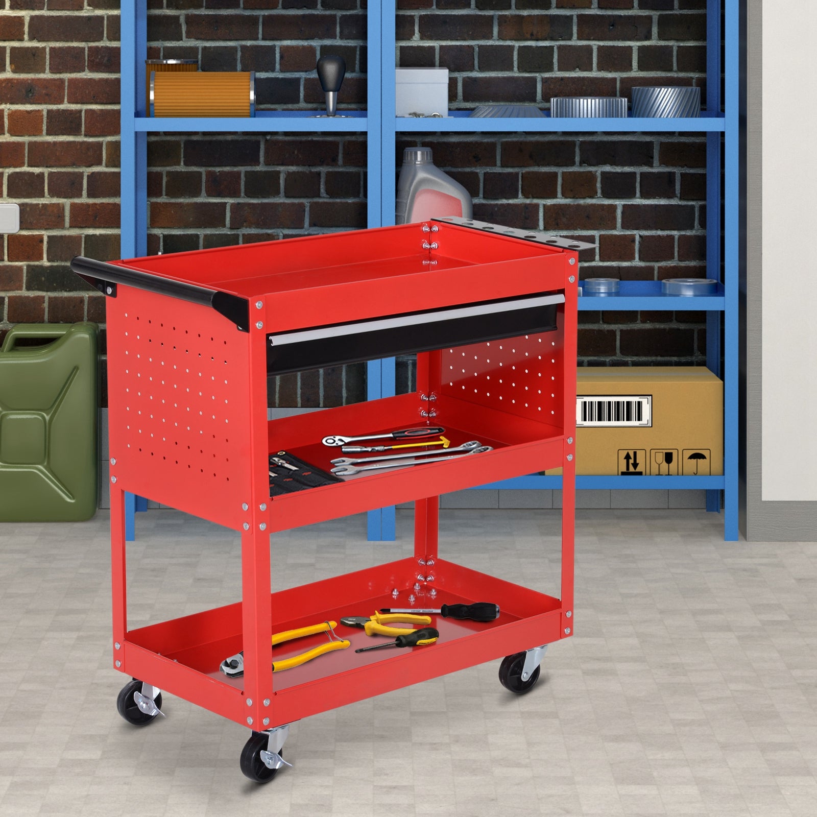 3-tier Tool Trolley With Lockable Casters