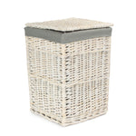 Square White Wash Laundry Hamper With Grey Sage Lining | Small