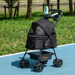 Pet Stroller Foldable Travel Carriage With Brake Basket Canopy | Black