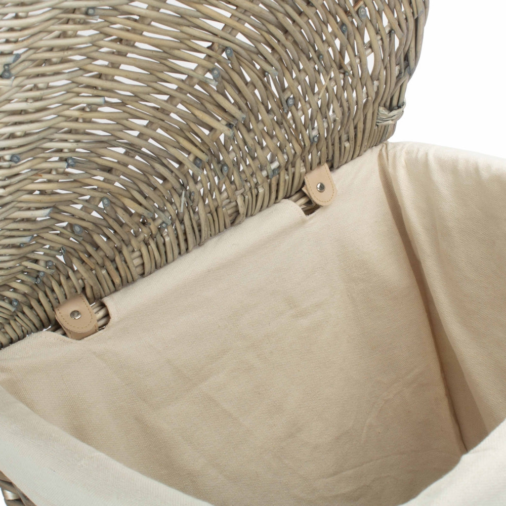 White Cotton Lined Antique Wash Wicker Corner Laundry Basket | Large | White