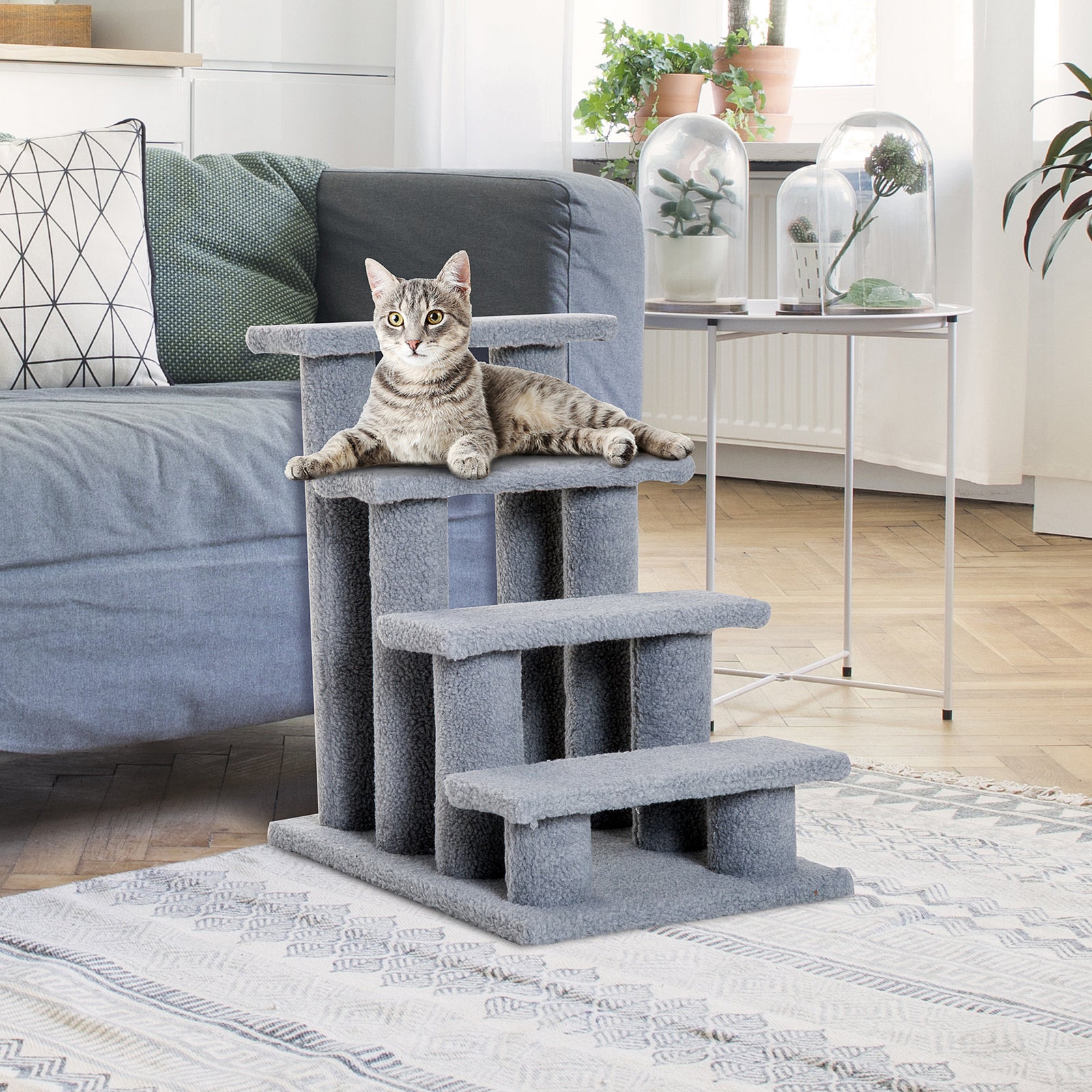 Dog Steps For Bed 4 Step Pet Stairs For Sofa Dog Cat Climb Ladder | Gray