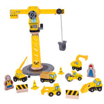 Bigjigs Toys Yellow Crane Construction Set for Wooden Train Sets