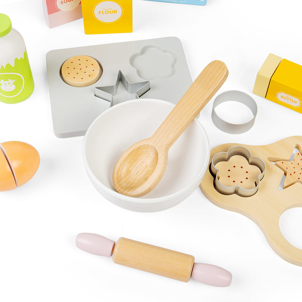 Wooden Baking Cookies Set, With Scales, Mixing Bowl And More