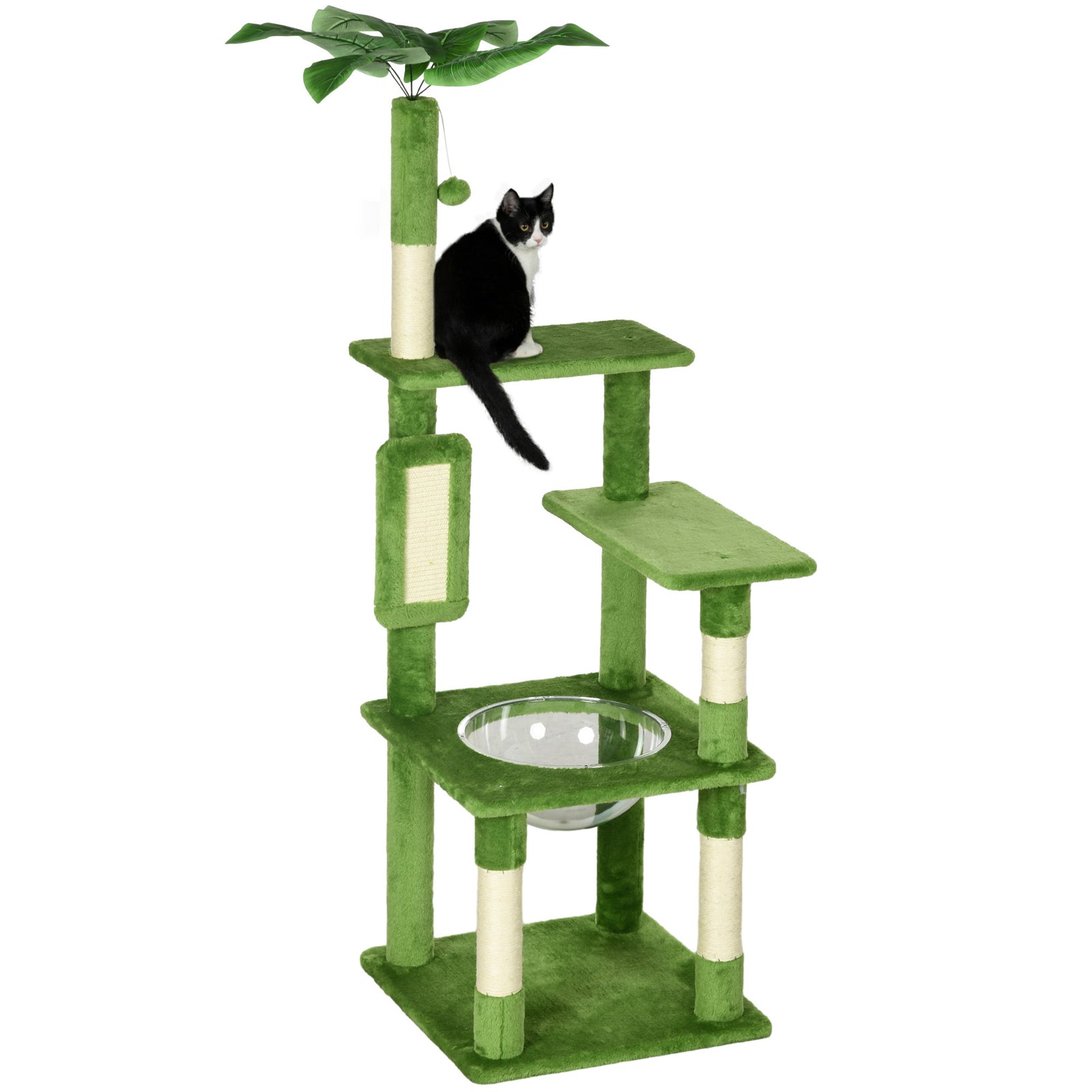 142cm Cat Tree Tower W/ Scratching Post, Hammock, Ball, Platforms, Green