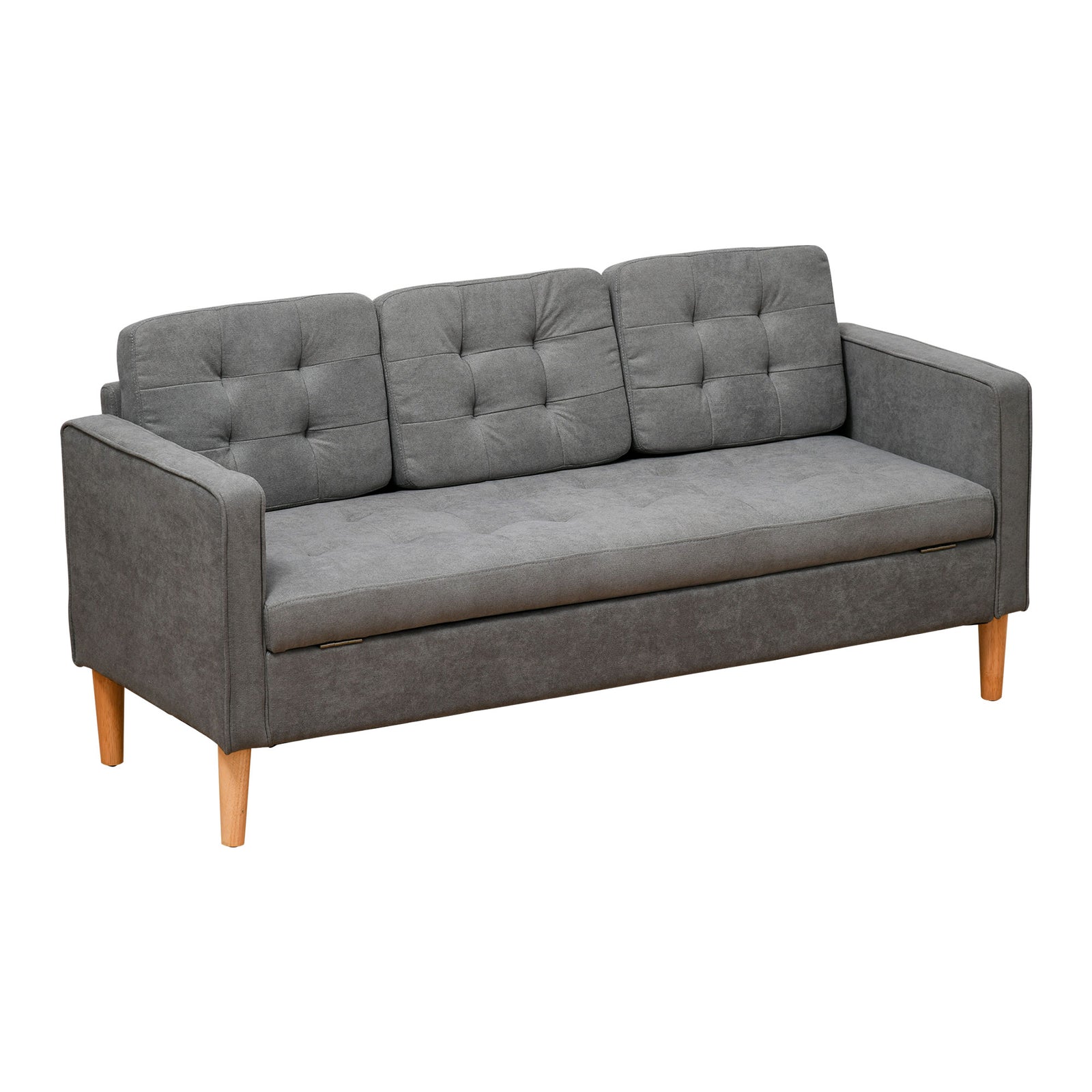 Compact 3 Seater Sofa With Hidden Storage And Rubber Legs