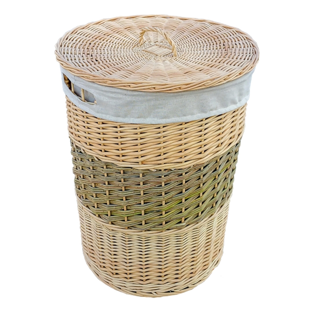 Red Hamper Wicker Two Toned Round Laundry Basket With Lid