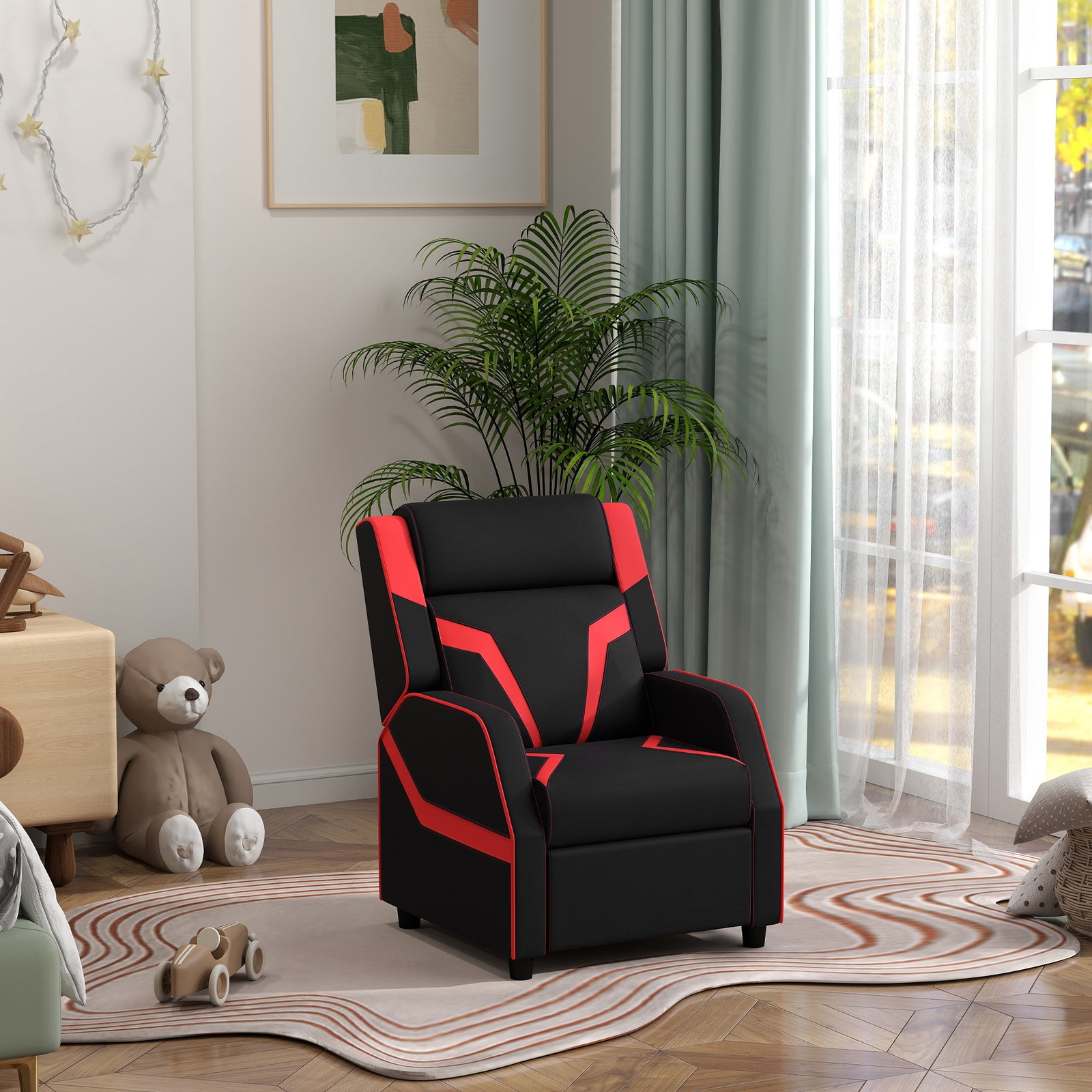 2 In 1 Kids Armchair Recliner, Pu Leather, For 3-9 Years Old | Black