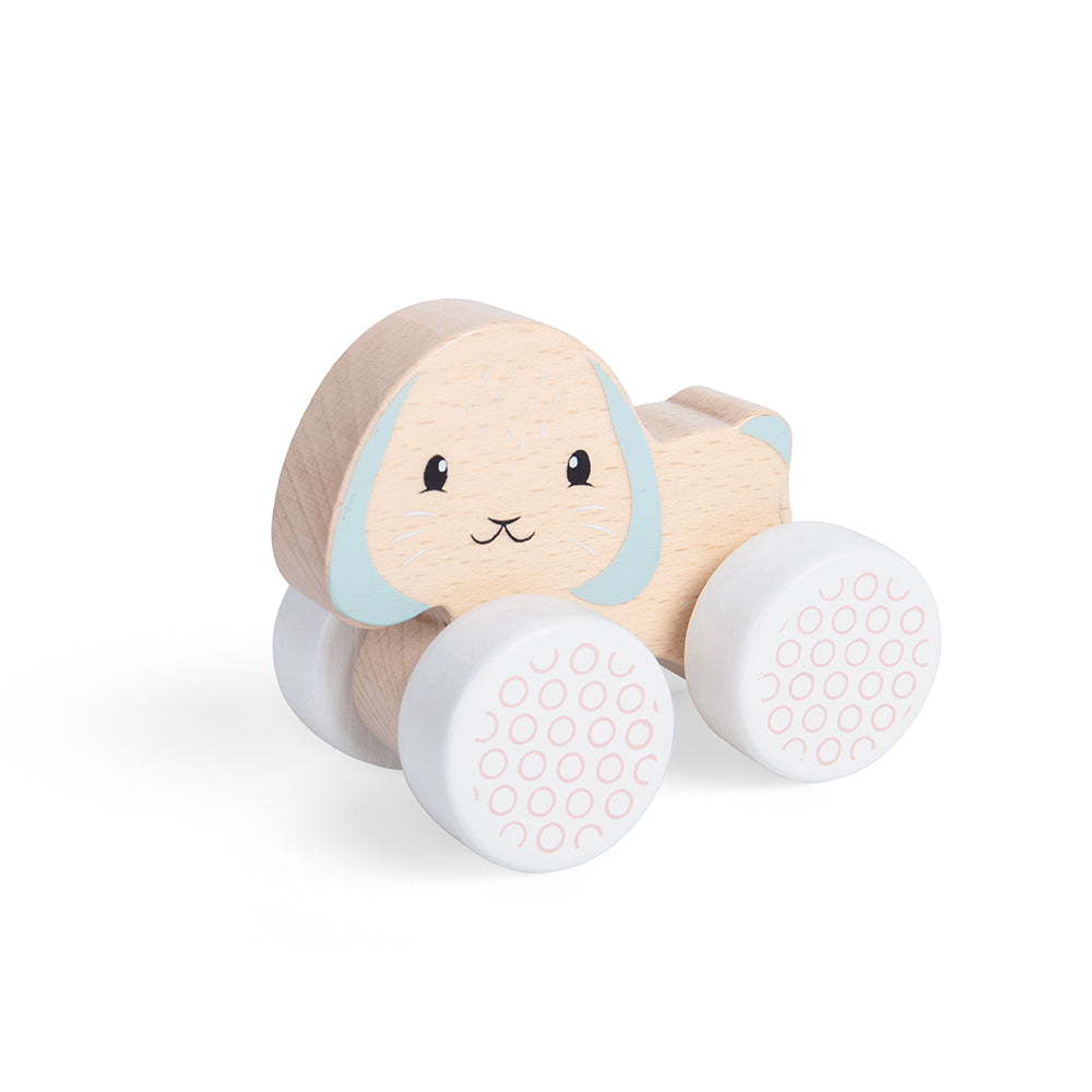 Wooden Bunny & Baby Pull Along Toy With Grey Cord