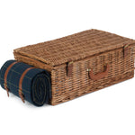 Blue Tweed Fitted Picnic Wicker Basket | 4-Person | Blue