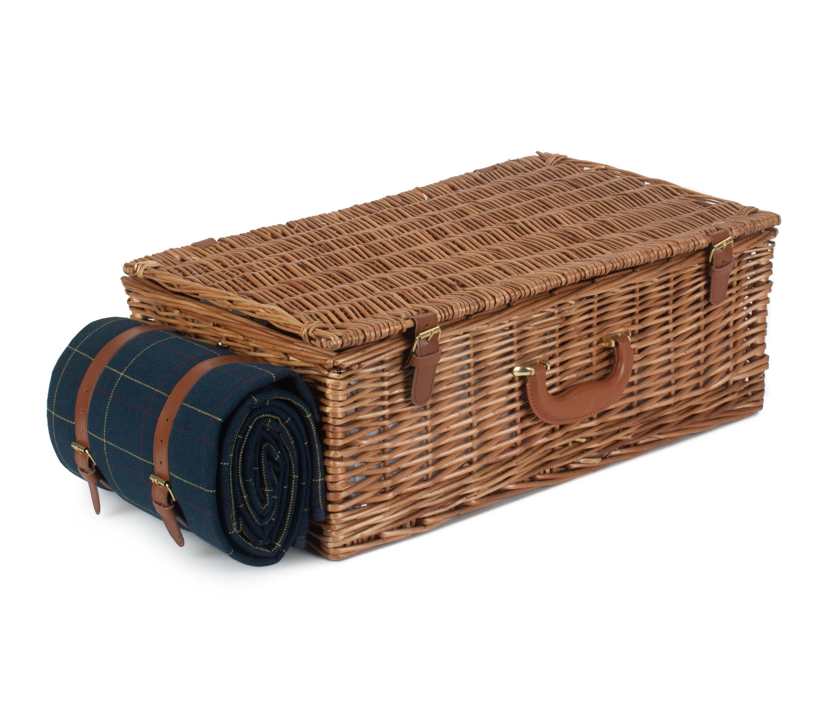 Blue Tweed Fitted Picnic Wicker Basket | 4-Person | Blue