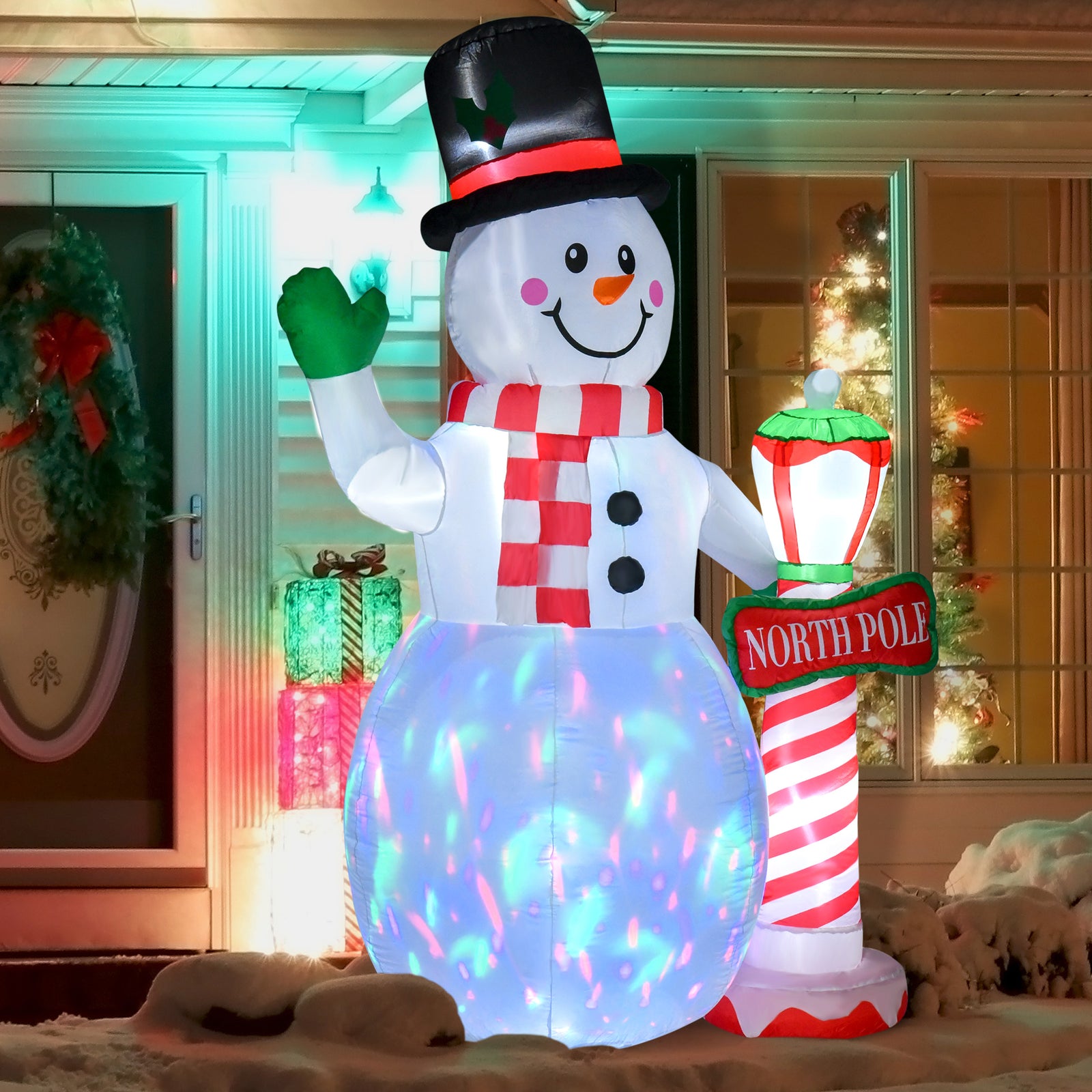 8ft Christmas Inflatable Snowman With Street Lamp Lighted