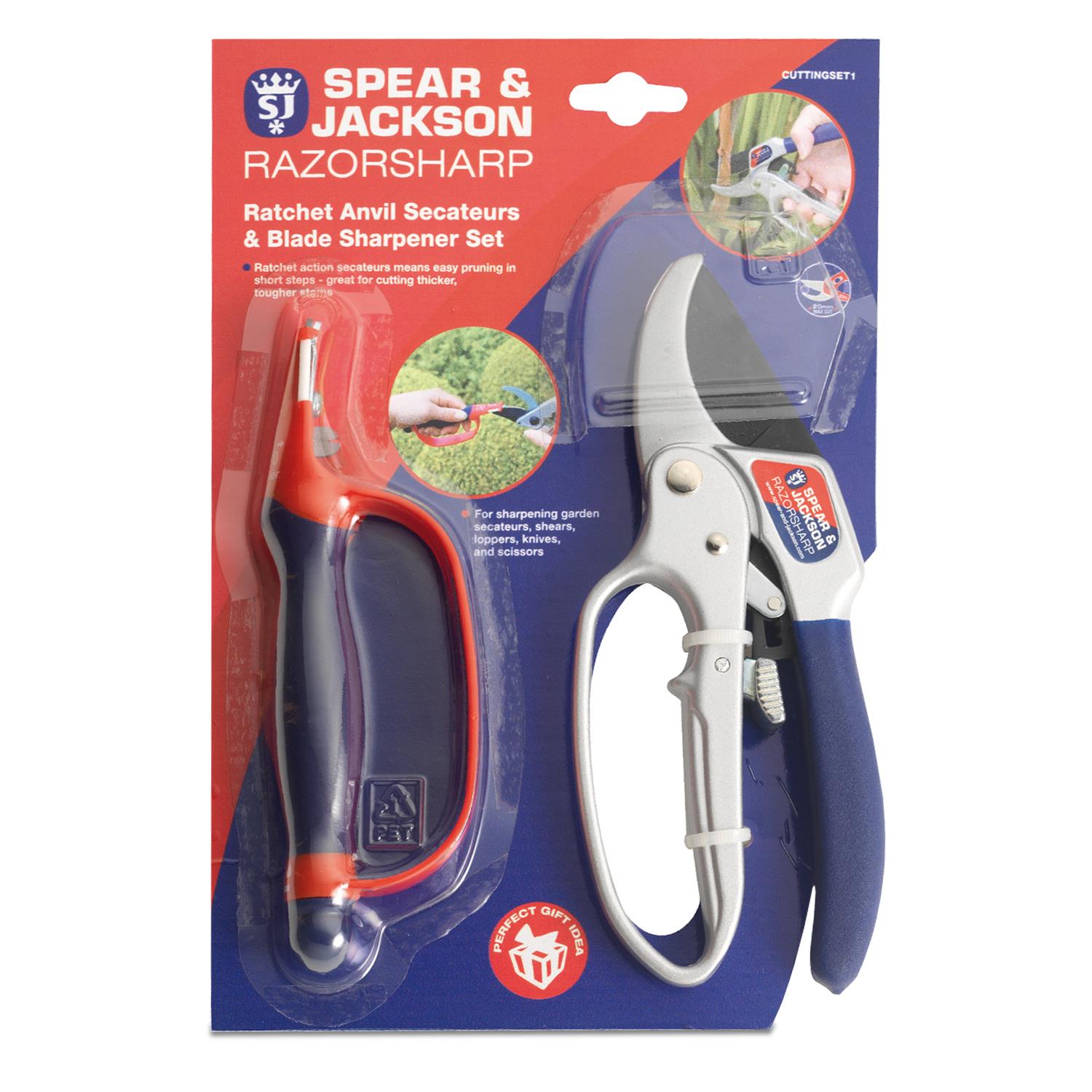 Gift Set Of Ratchet Anvil Secateurs & Sharpener Garden Tool