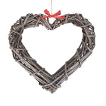 Wicker Wide Heart Wreath With Red Spotty Ribbon