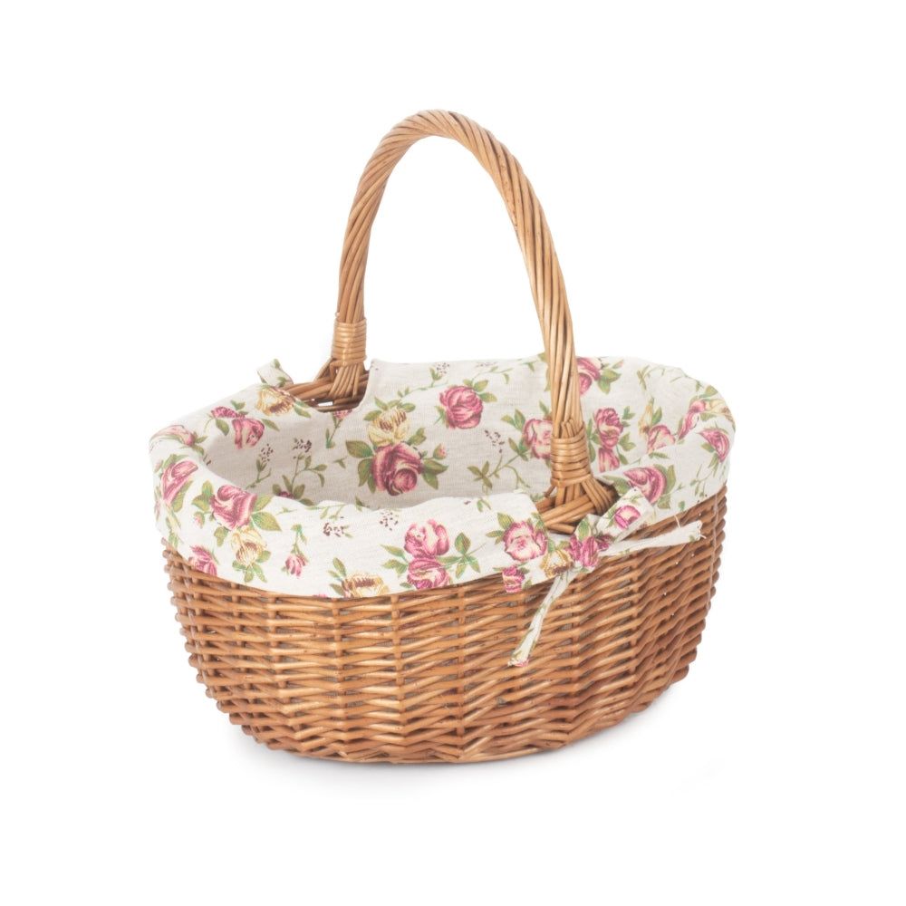 Double Steamed Wicker Oval Shopping Basket | Pink