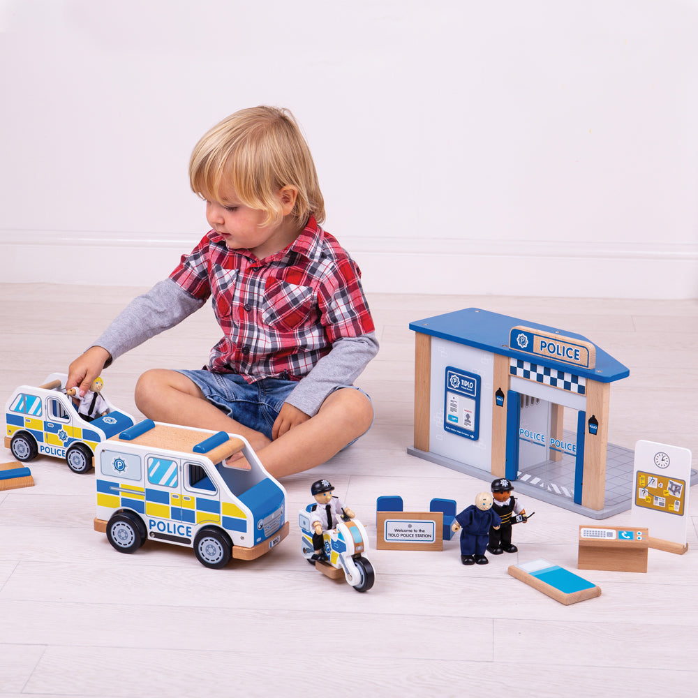 Wooden Police Station Playset, Features Sliding Doors