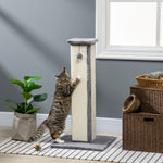 81cm Cat Scratching Post W/ Sisal Rope, Hanging Ball, Soft Plush - Grey