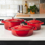 Cast Iron Casserole Dish 26cm Oven Proof Enamelled Pan With Lid | Red