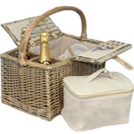 Wicker Double Lidded Fitted Picnic Basket | 2-Person | White