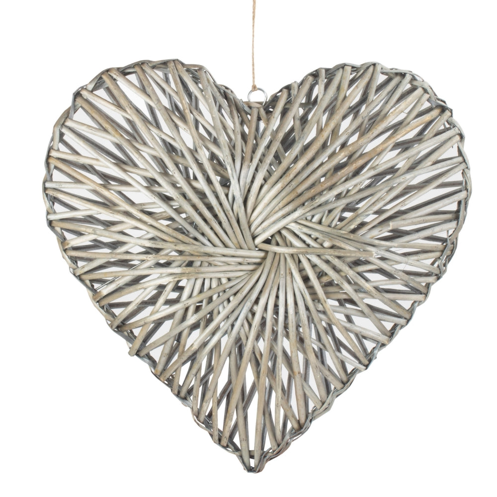 Wicker Heart Wreath Grey Wash Finish | Medium