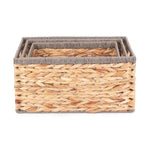 Water Hyacinth With Grey Rope Border Rectangular Storage Basket | Set-of-3 | Brown