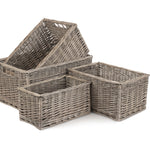 Wicker Antique Wash Lined Open Storage Basket | Set-of-4 | Brown