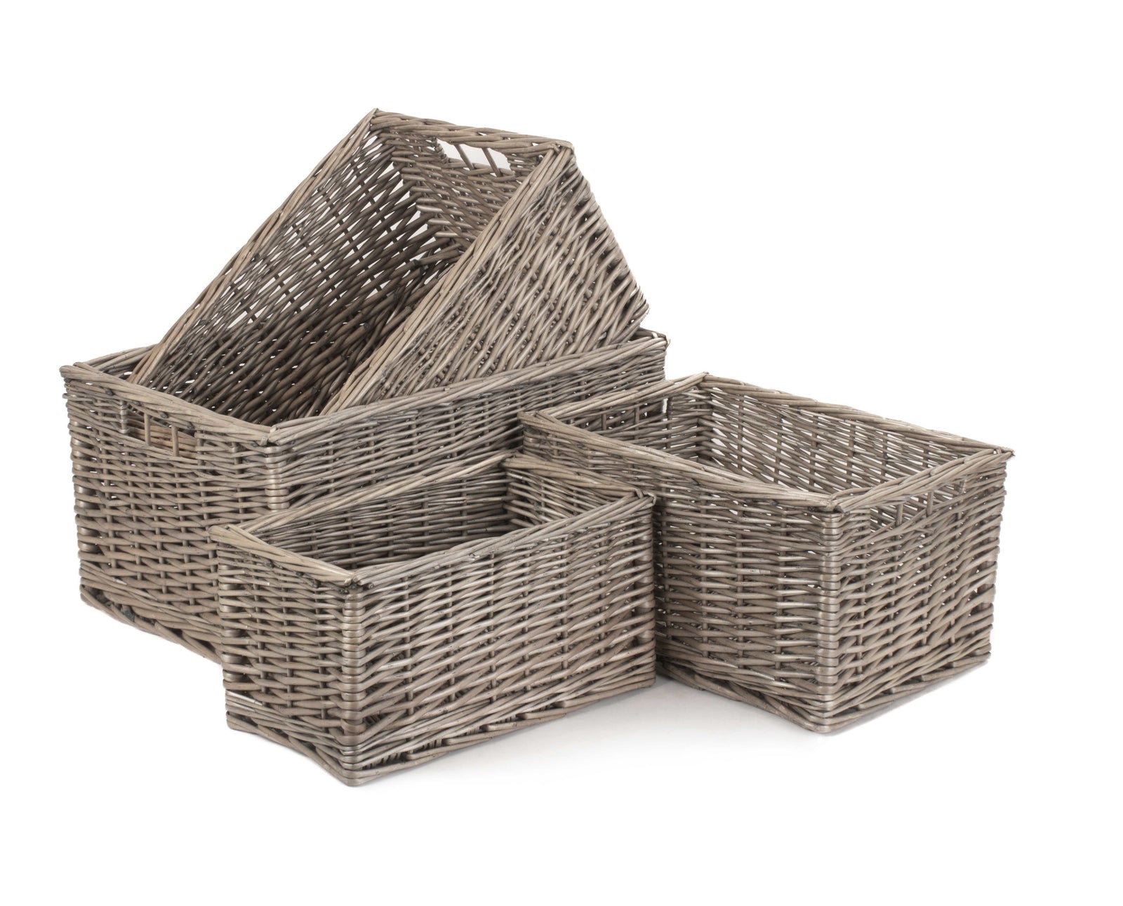 Wicker Antique Wash Lined Open Storage Basket | Set-of-4 | Brown