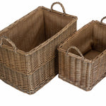 Wicker Antique Wash Rectangular Hessian Lined Basket | Set-of-2 | Brown