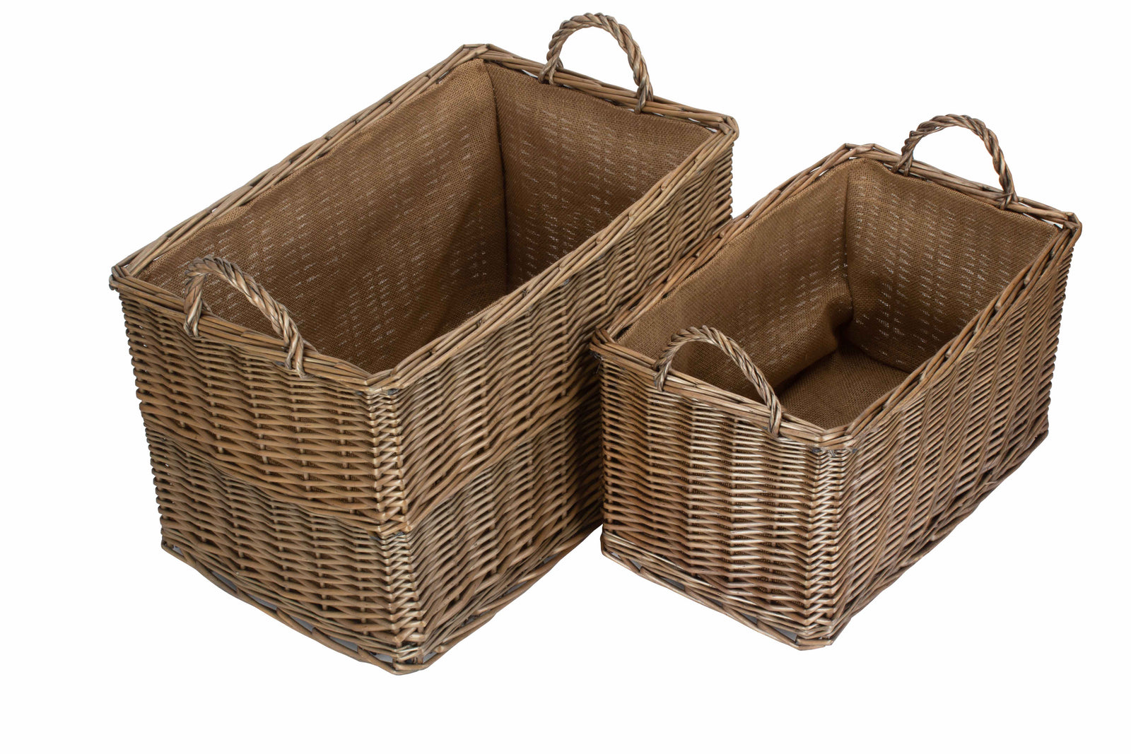 Wicker Antique Wash Rectangular Hessian Lined Basket | Set-of-2 | Brown