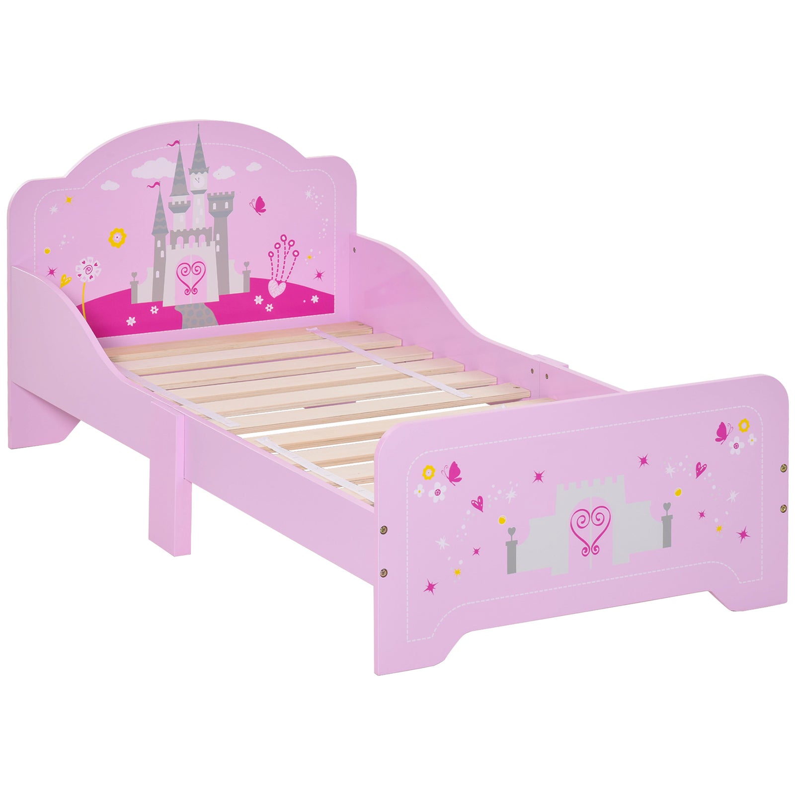 Kids Princess Castle Bed With Side Rails Slats Home Furniture 3-6 Yrs Pink