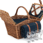 Elegant Blue Tweed Fitted Picnic Wicker Basket | 2-Person | Blue