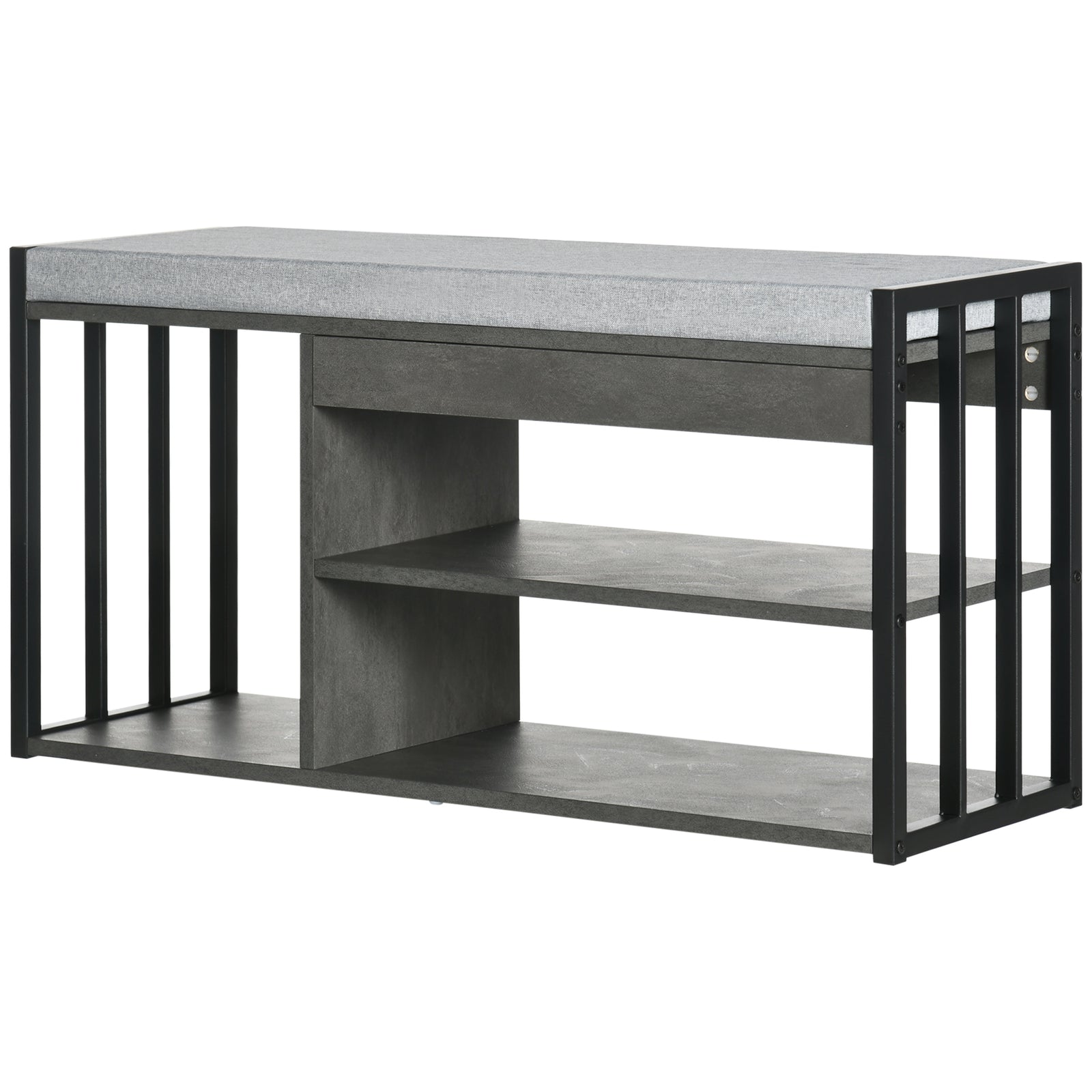 Upholstered Entryway Shoe Bench With Storage Open Shelves