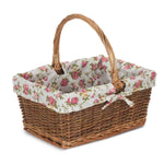 Red Hamper Rectangular Unpeeled Willow Shopping Basket With Garden Rose Lining