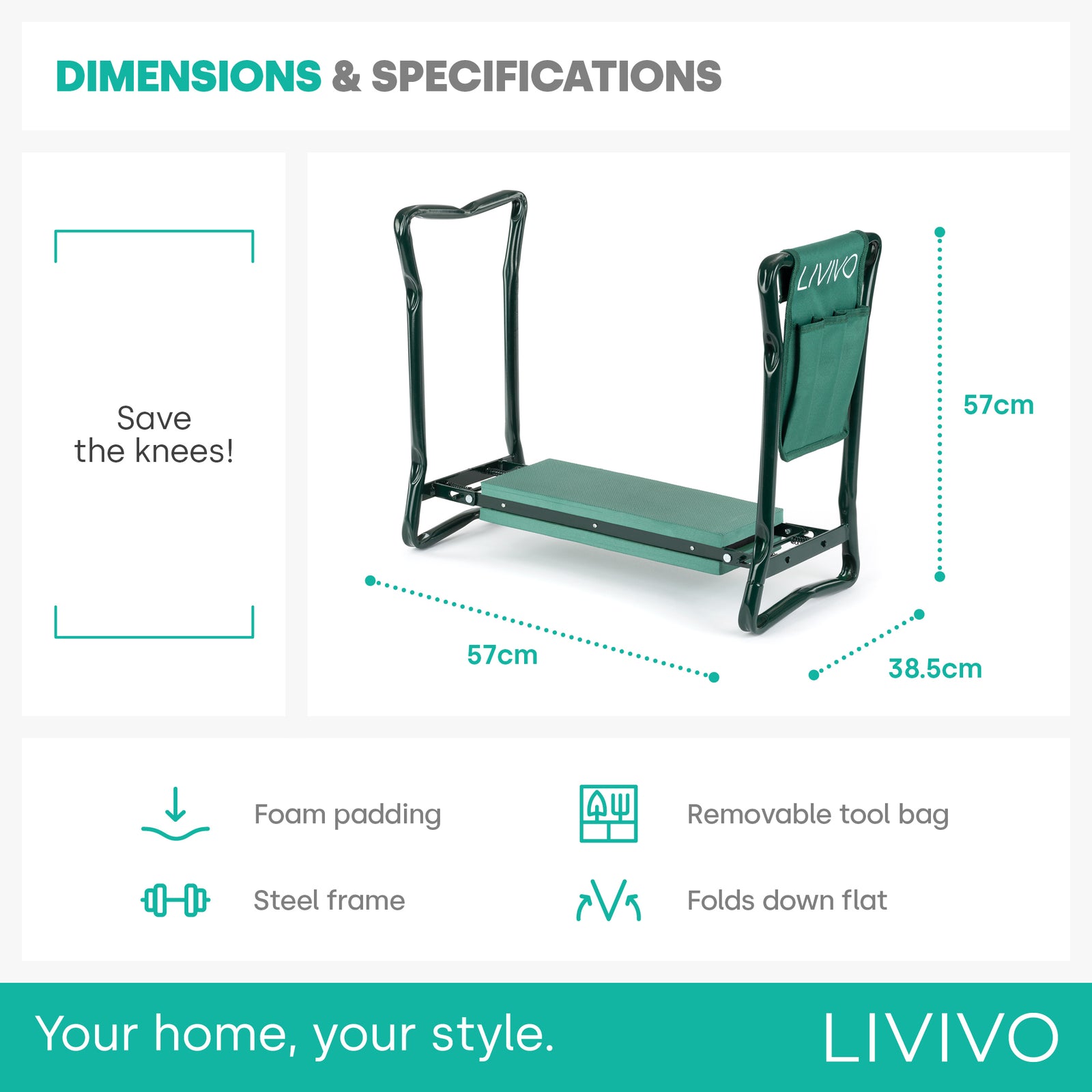 Livivo Garden Bench & Kneeler With Tool Bag