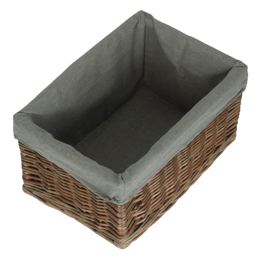 Antique Wash Grey Cotton Grey Lined Willow Storage Baskets | Medium | Gray