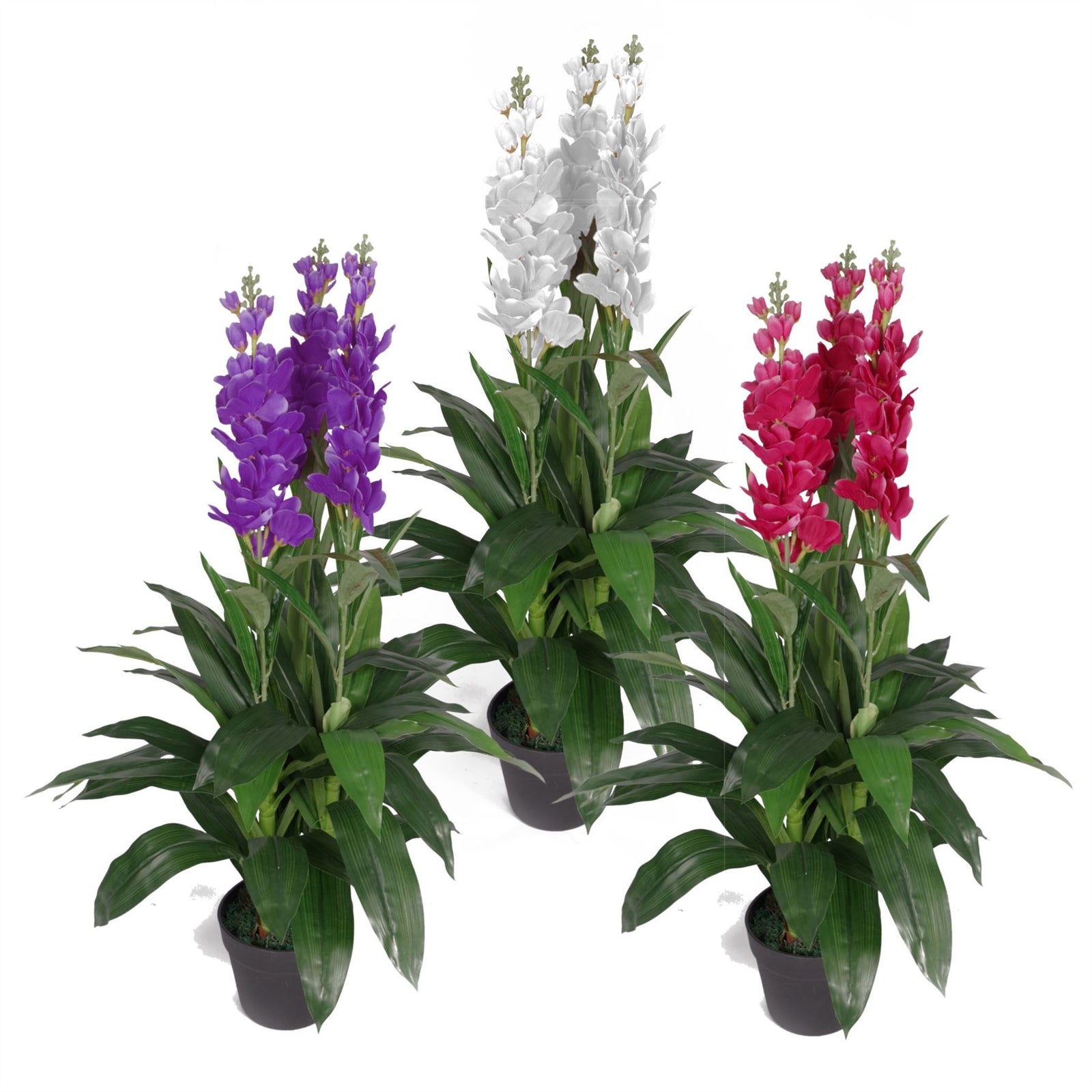 Leaf Artificial 100cm Cymbidium Orchid Plant - Extra Large - Purple Flowers