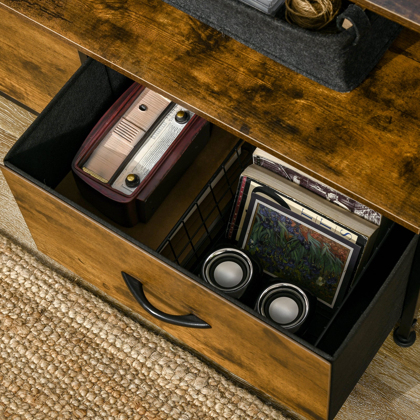 Industrial 3 Drawers Storage Cabinet W/ Display Shelves