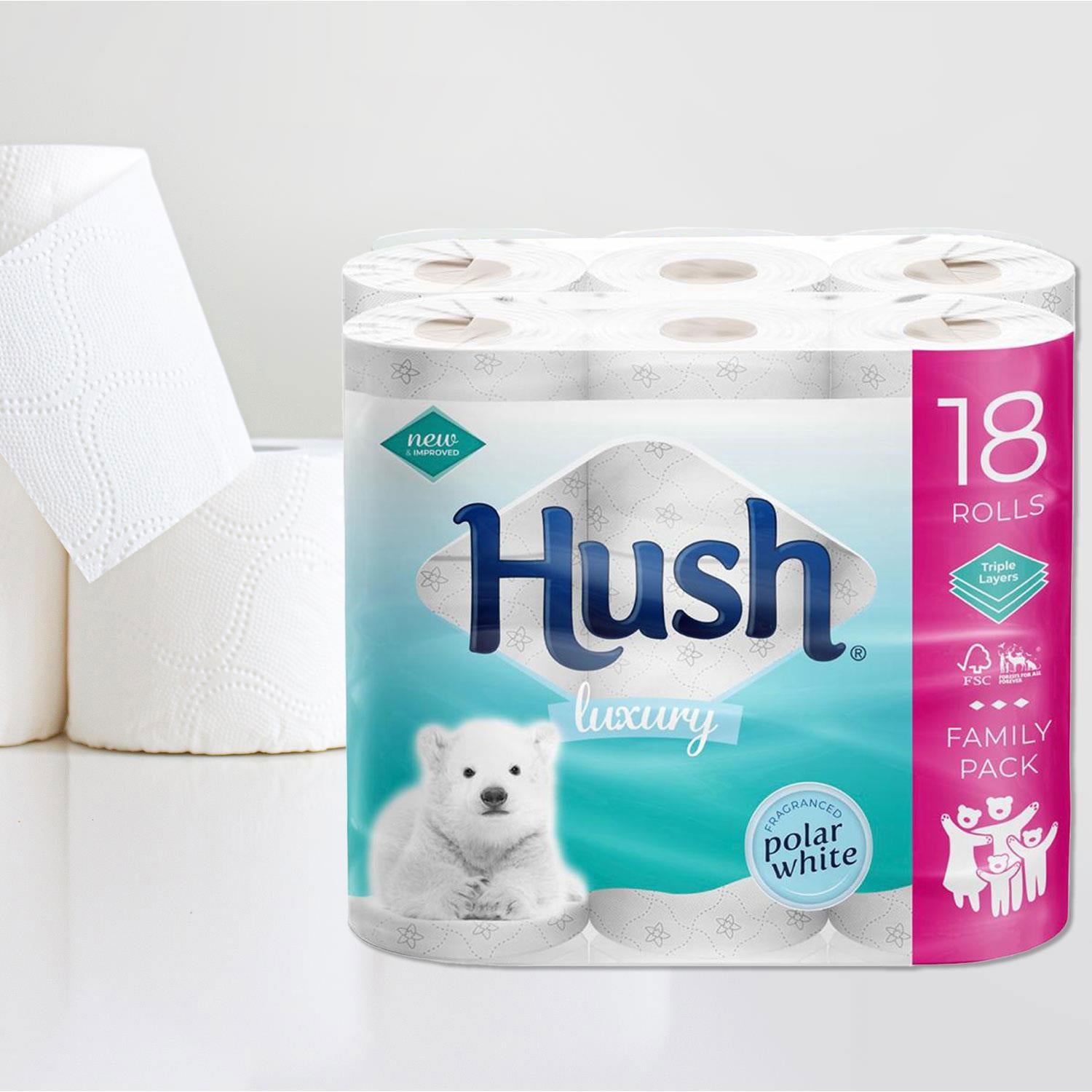 Luxury White 3 Ply Scented Core Bathroom Tissues, 18 Rolls